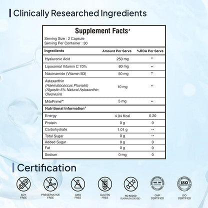 Miduty Pigment Clear+ Skin Support Supplement, 60 Capsules, Collagen Formula, Adult Unisex - ingredients panel