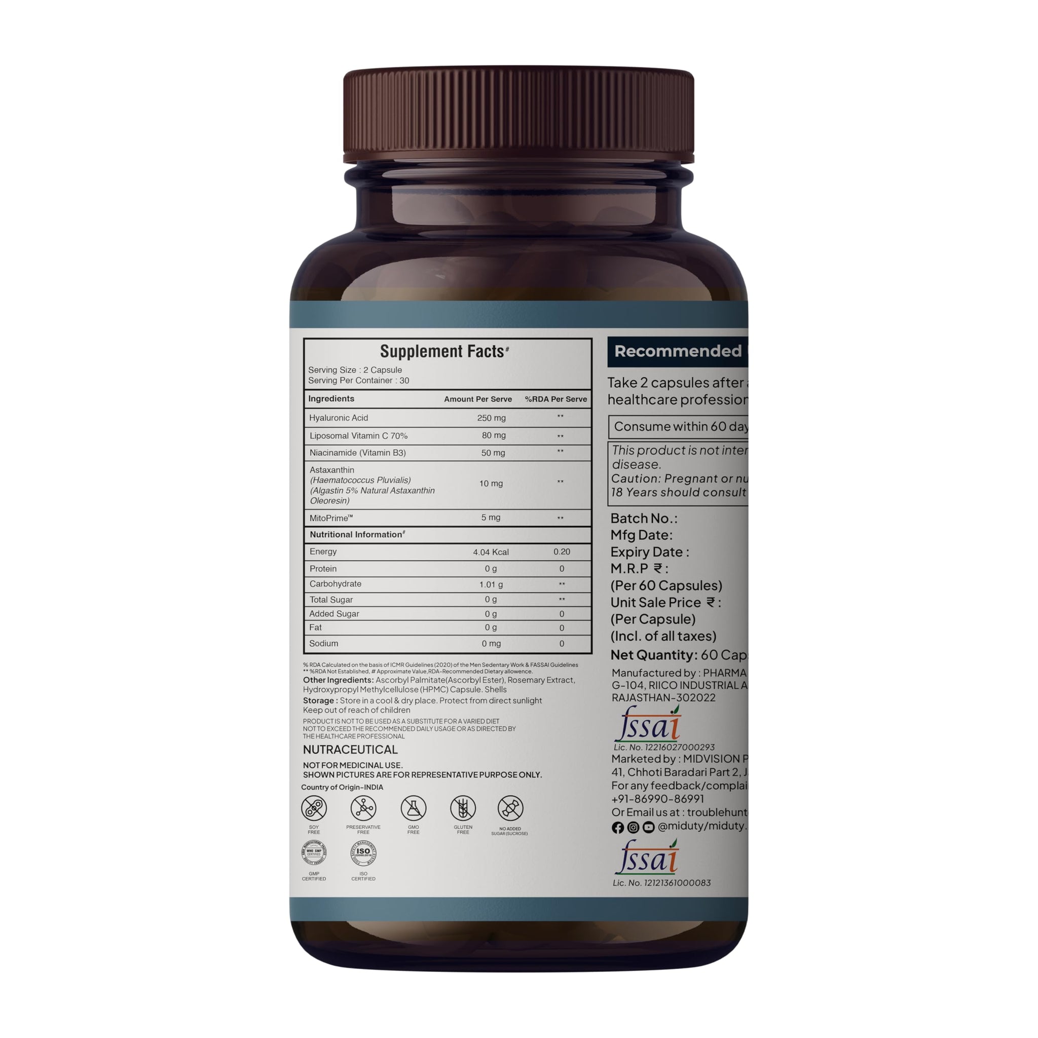 Miduty Pigment Clear+ Skin Support Supplement, 60 Capsules, Collagen Formula, Adult Unisex - in use