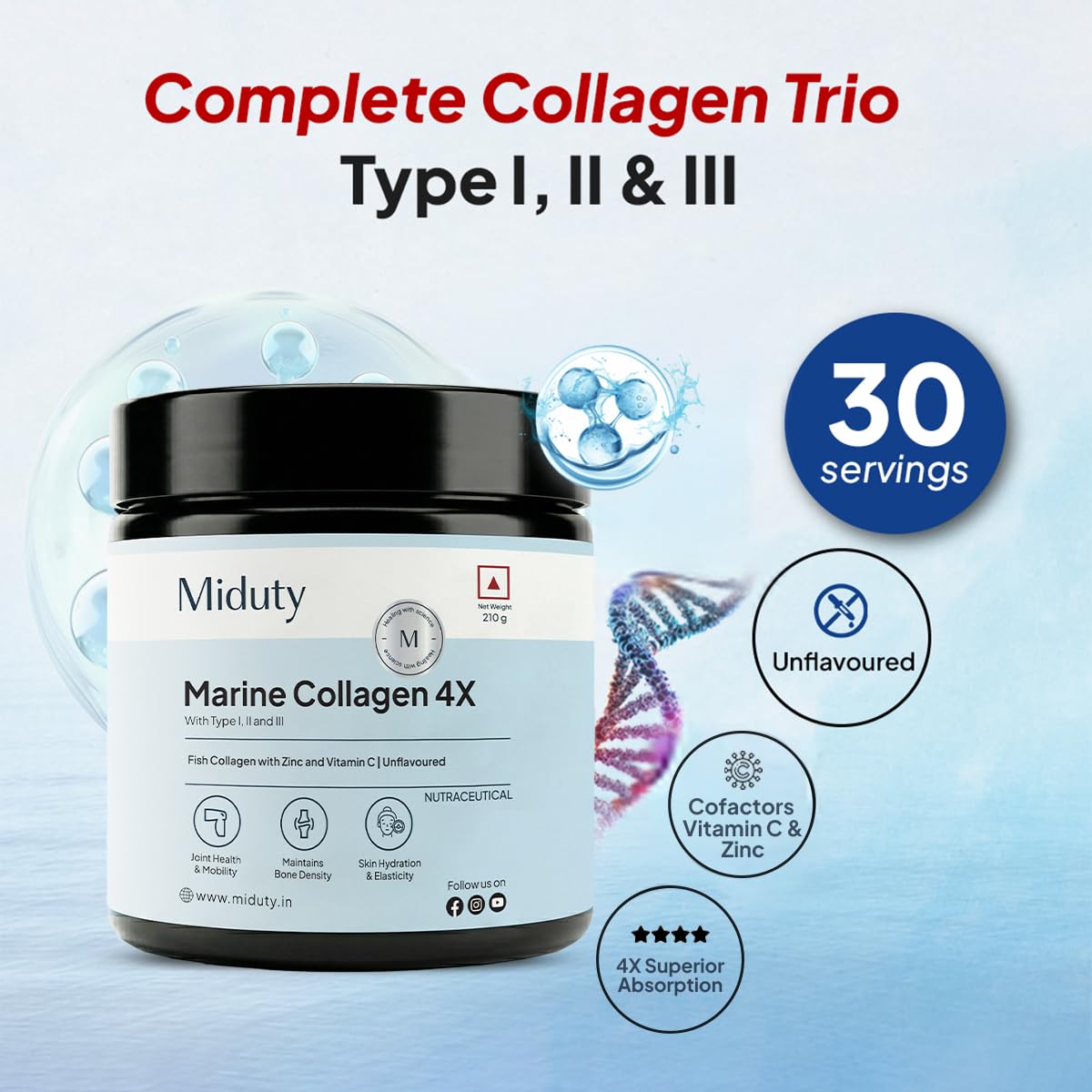 Miduty Plant Based Collagen Builder Powder, 250g, Vegan Nutritional Supplement - front view (10)