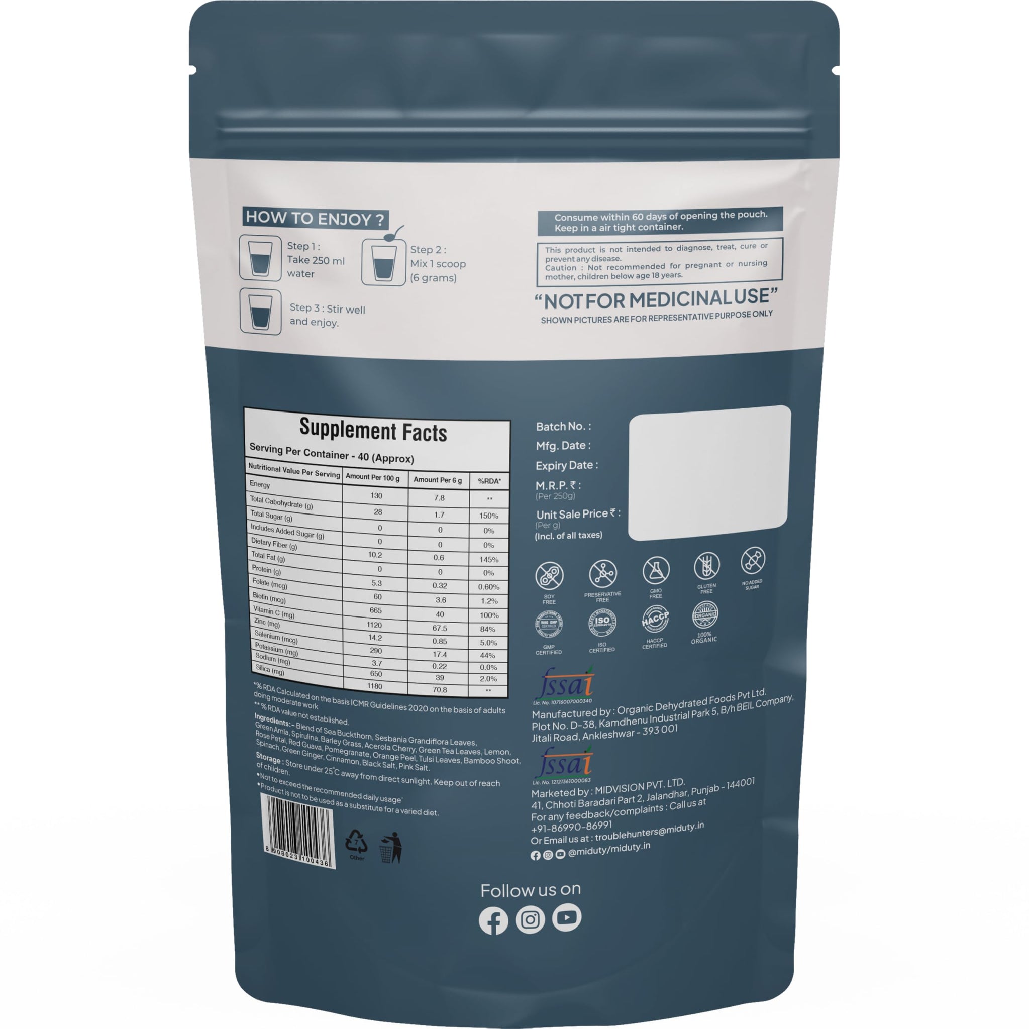Miduty Plant Based Collagen Builder Powder, 250g, Vegan Nutritional Supplement - ingredients panel