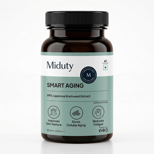 Miduty Smart Aging Trans-Resveratrol 99% Supplement, 60 Veg Capsules with Japanese Knotweed, Green Tea, Pomegranate, Querceti