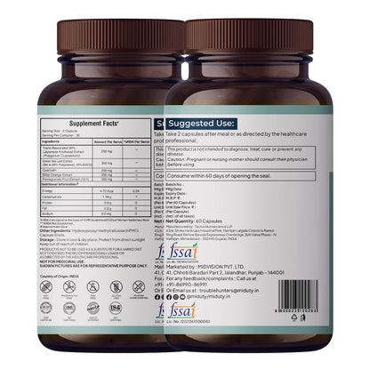 Miduty Smart Aging Trans-Resveratrol 99% Supplement, 60 Veg Capsules with Japanese Knotweed, Green Tea, Pomegranate, Querceti