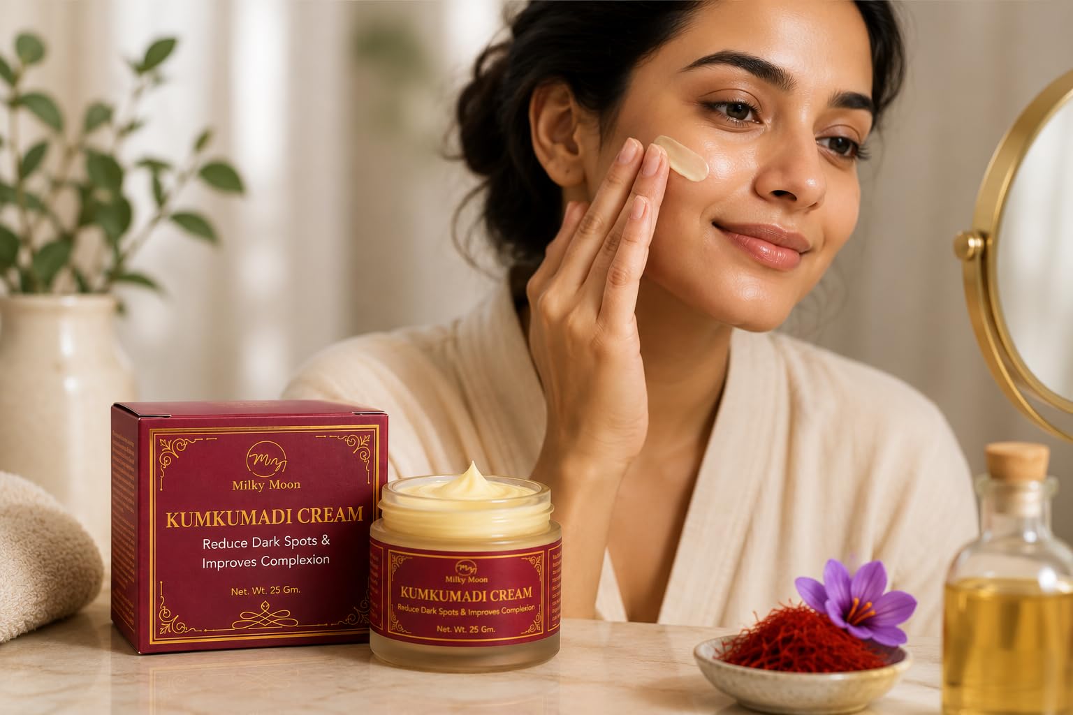 MILKY MOON Kumkumadi Night Cream with Collagen, Paraben-Free Formula, Unisex Adult - front view