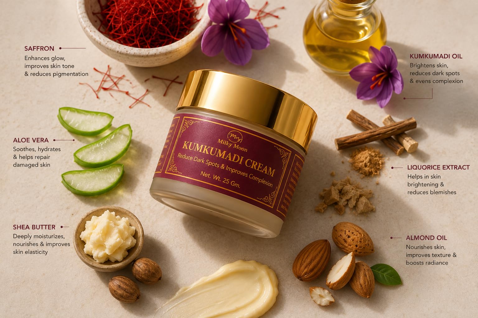 MILKY MOON Kumkumadi Night Cream with Collagen, Paraben-Free Formula, Unisex Adult - back view