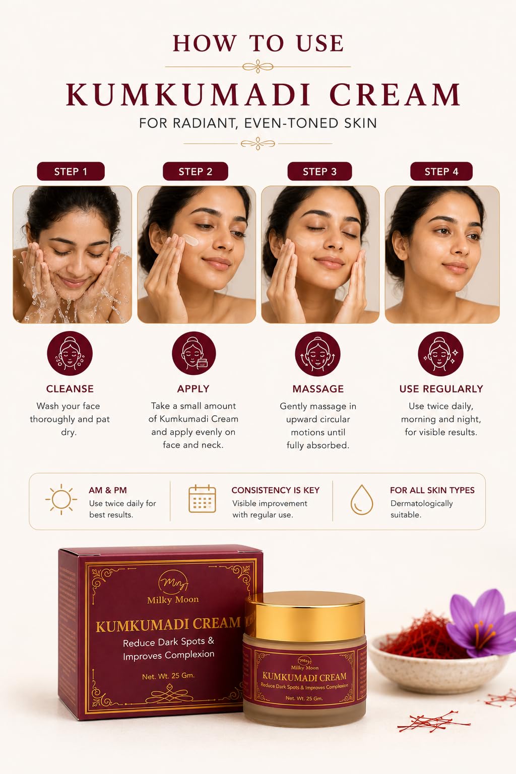 MILKY MOON Kumkumadi Night Cream with Collagen, Paraben-Free Formula, Unisex Adult - label detail