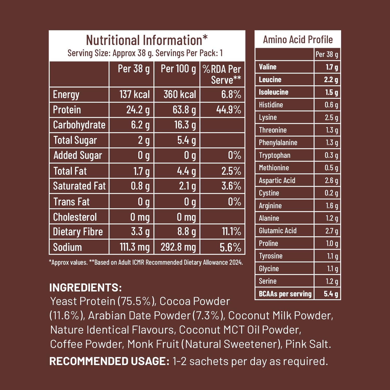 Millé: A Supergrain Co. Dark Chocolate Fermented Yeast Plant Protein Powder, Vegan, Dairy-Free, Soy-Free, Gluten-Free, Monk F