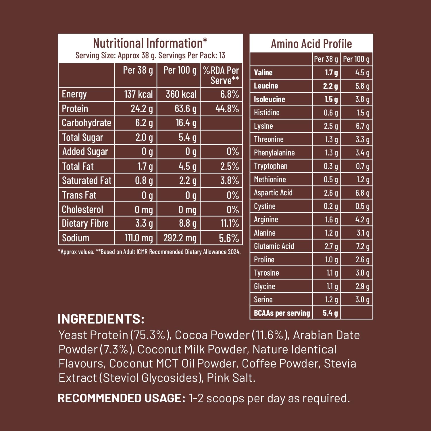 Millé: A Supergrain Co. Dark Chocolate Fermented Yeast Plant Protein Powder, Vegan, Dairy-Free, Soy-Free, Gluten-Free, Monk F