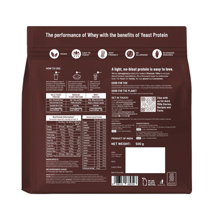 Millé: A Supergrain Co. Dark Chocolate Fermented Yeast Plant Protein Powder, Vegan, Dairy-Free, Soy-Free, Gluten-Free, Monk F