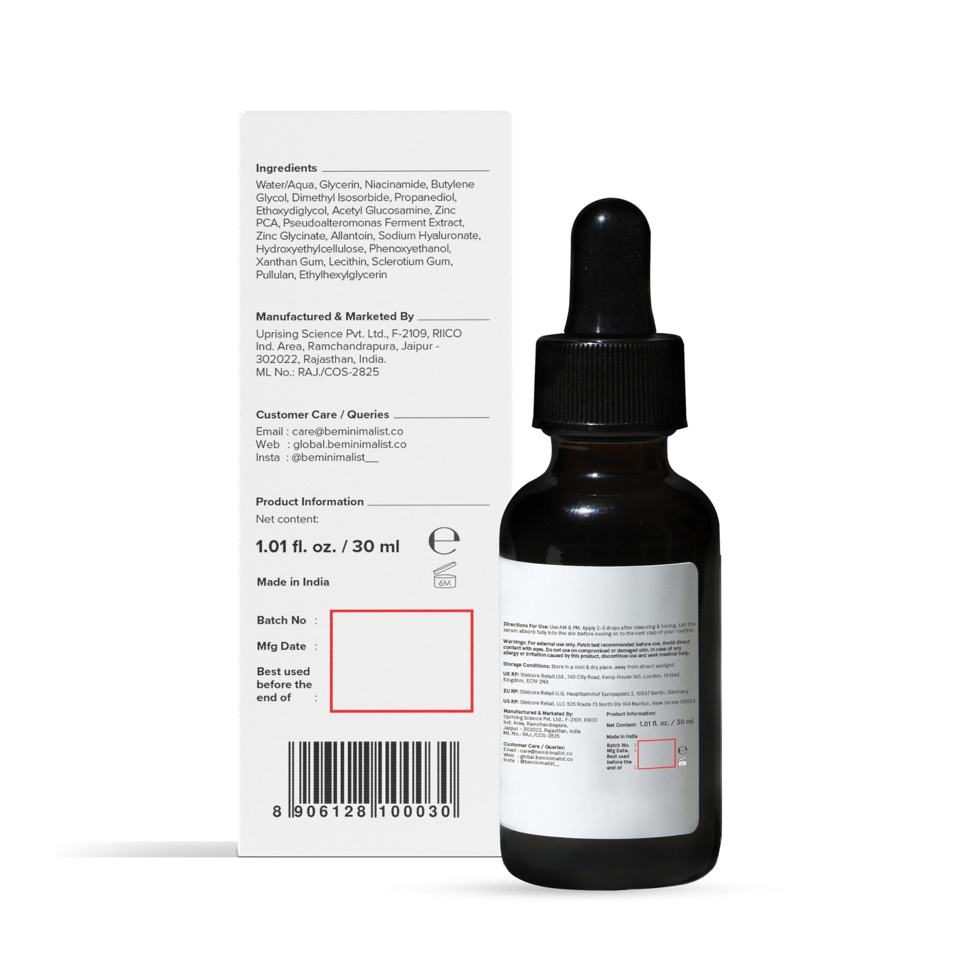 Minimalist 10% Niacinamide Serum with Zinc, Face Serum for Oily & Acne-Prone Skin, Vitamin B3, Fragrance-Free, Non-Comedogeni