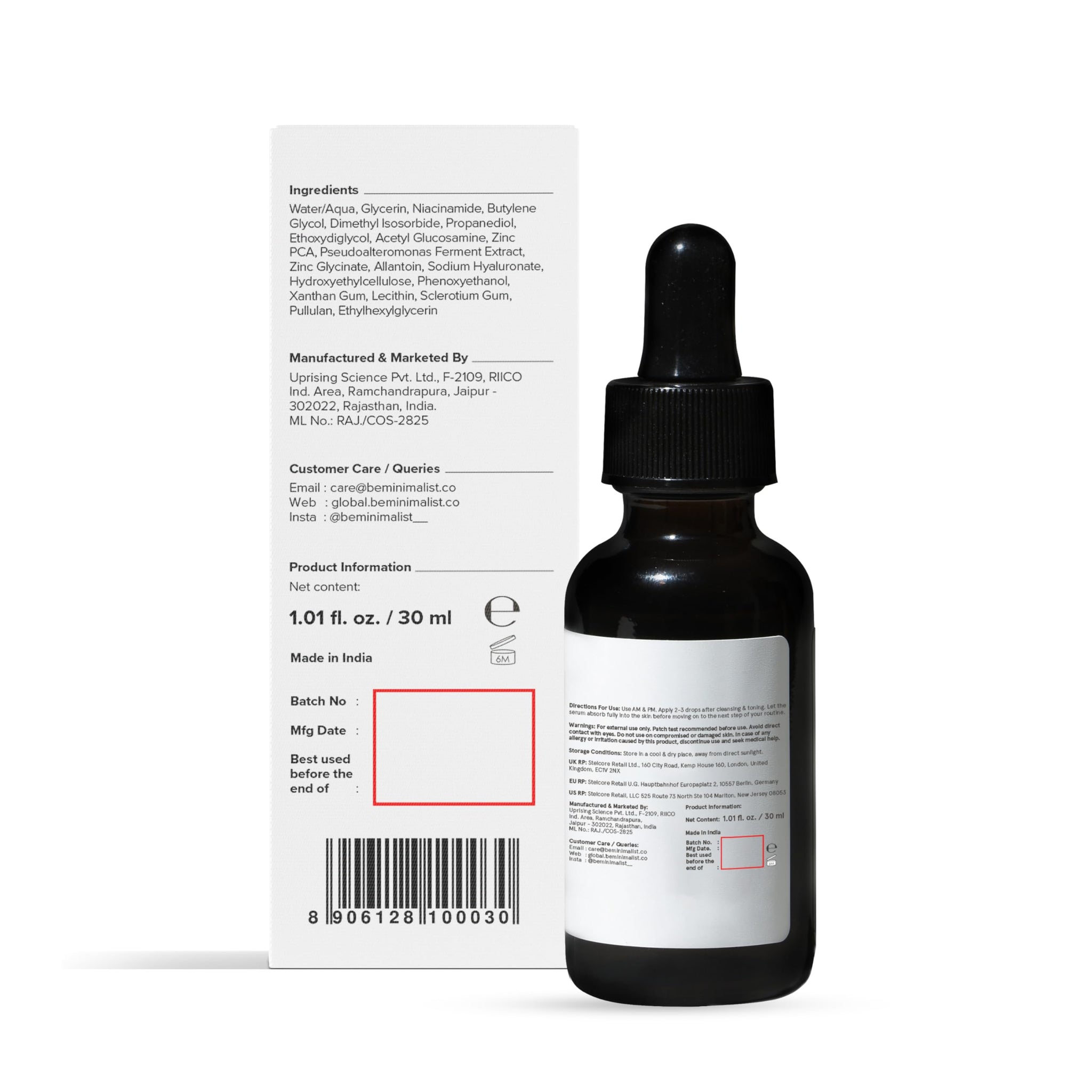 Minimalist 10% Niacinamide Serum with Zinc, Face Serum for Oily & Acne-Prone Skin, Vitamin B3, Fragrance-Free, Non-Comedogeni