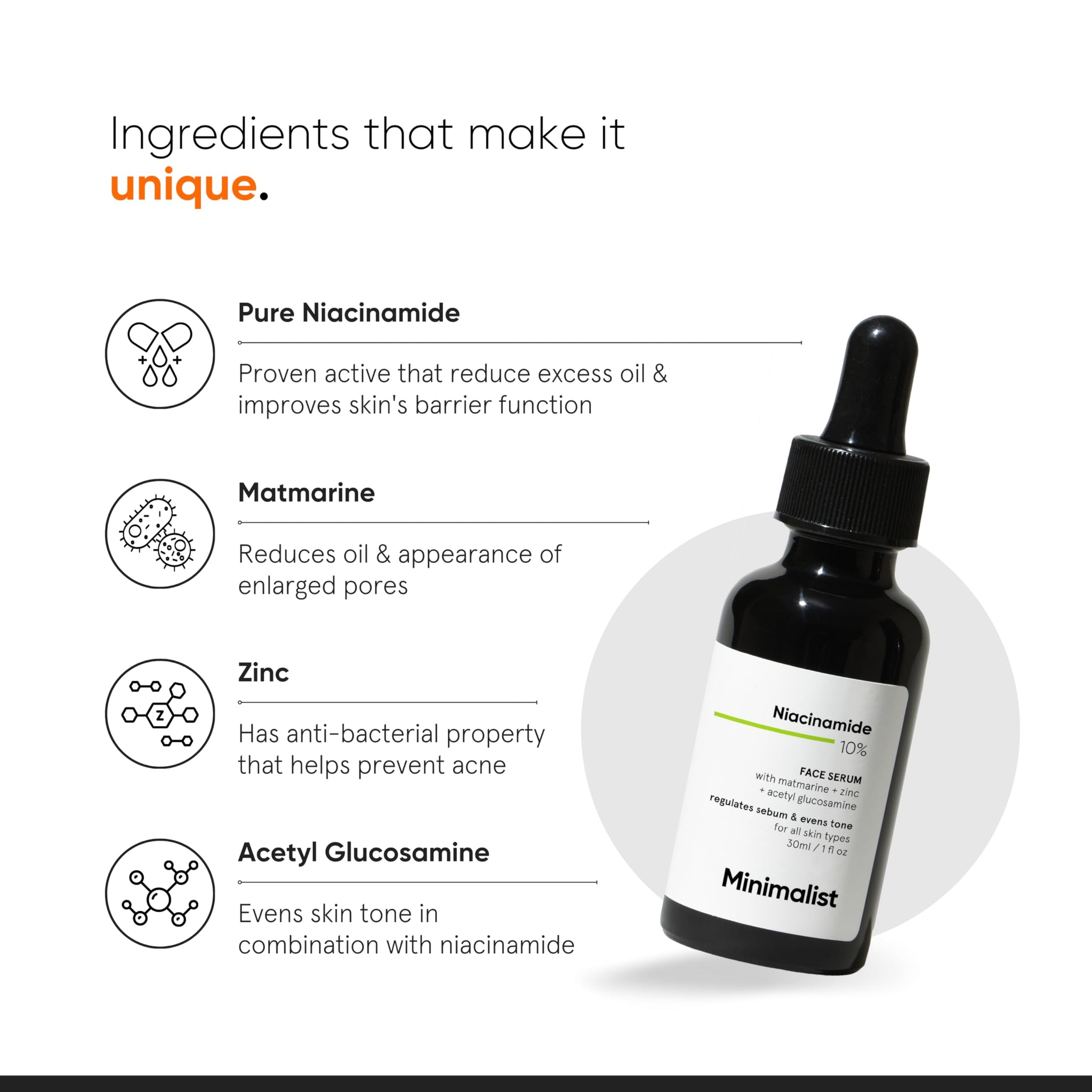 Minimalist 10% Niacinamide Serum with Zinc, Face Serum for Oily & Acne-Prone Skin, Vitamin B3, Fragrance-Free, Non-Comedogeni