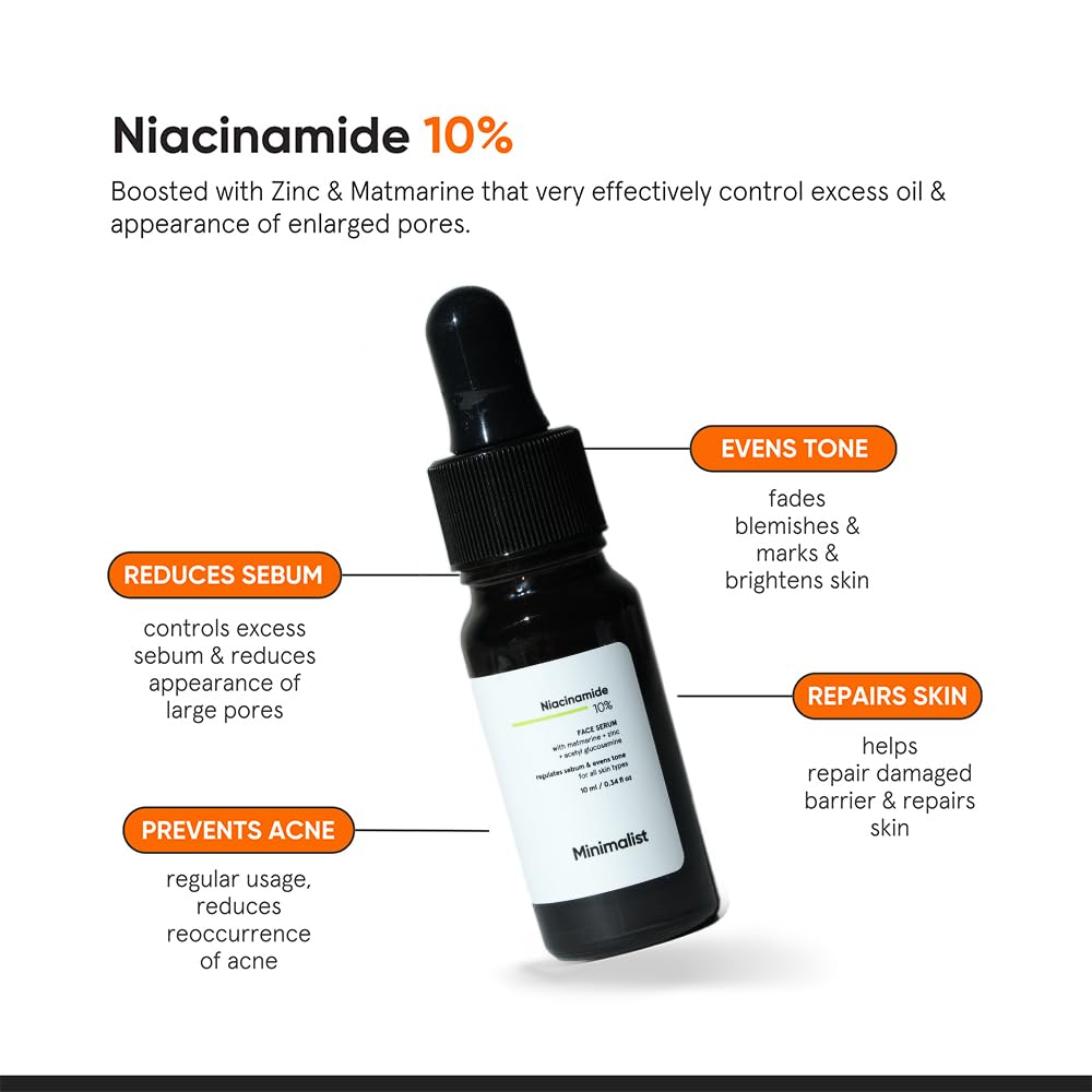 Minimalist 10% Niacinamide Serum with Zinc, Face Serum for Oily & Acne-Prone Skin, Vitamin B3, Fragrance-Free, Non-Comedogeni