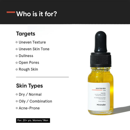 Minimalist 25% AHA + 2% BHA + 5% PHA Peeling Serum Solution, Facial Exfoliant - front view