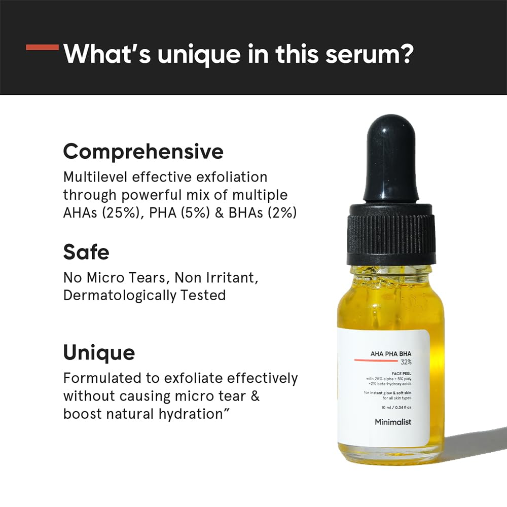 Minimalist 25% AHA + 2% BHA + 5% PHA Peeling Serum Solution, Facial Exfoliant - packaging