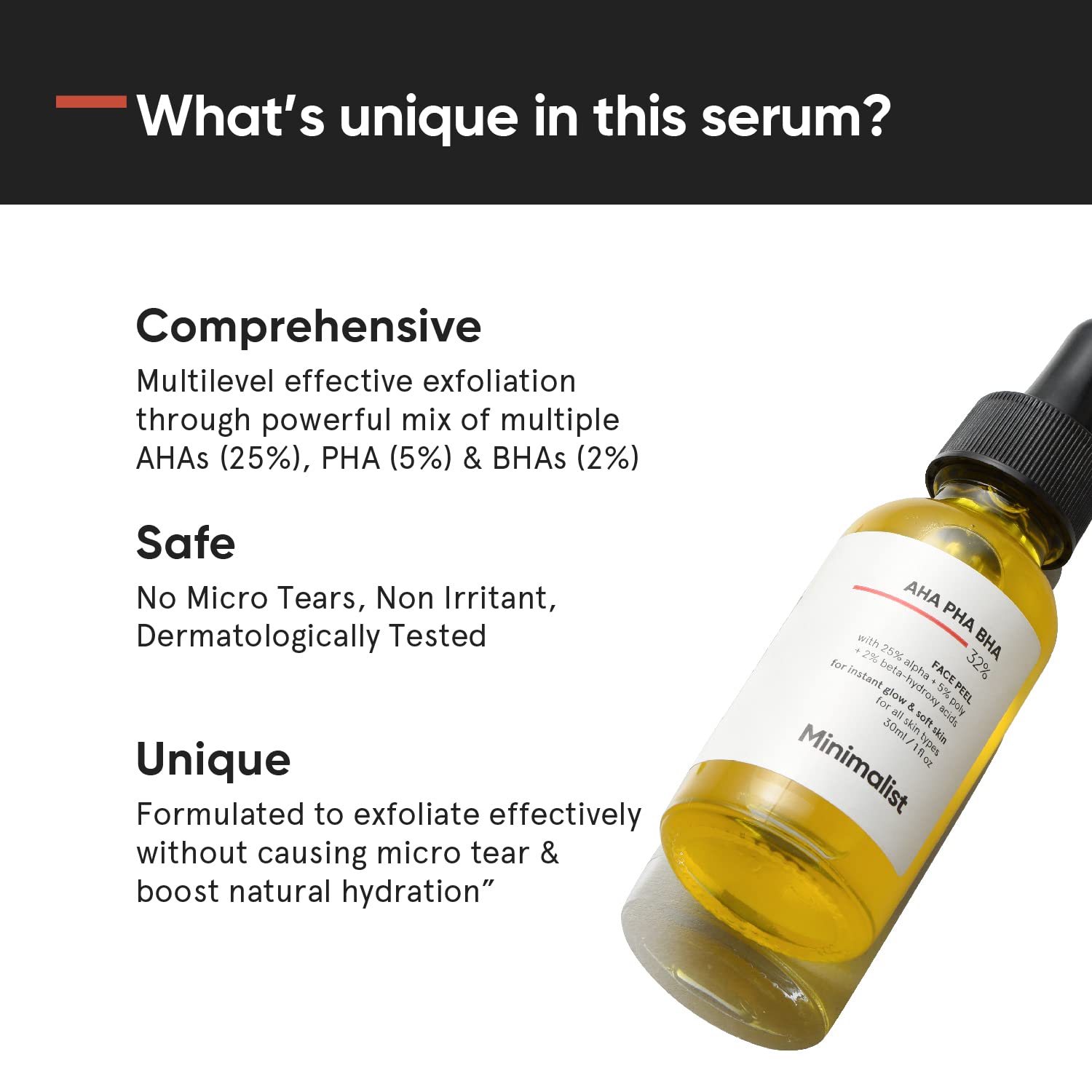 Minimalist 25% AHA + 2% BHA + 5% PHA Peeling Serum Solution, Facial Exfoliant - back view (8)