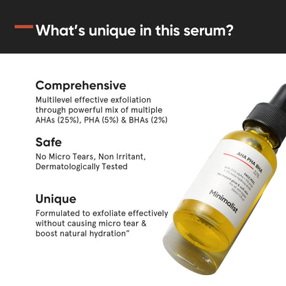 Minimalist 25% AHA + 2% BHA + 5% PHA Peeling Serum Solution, Facial Exfoliant - back view (8)