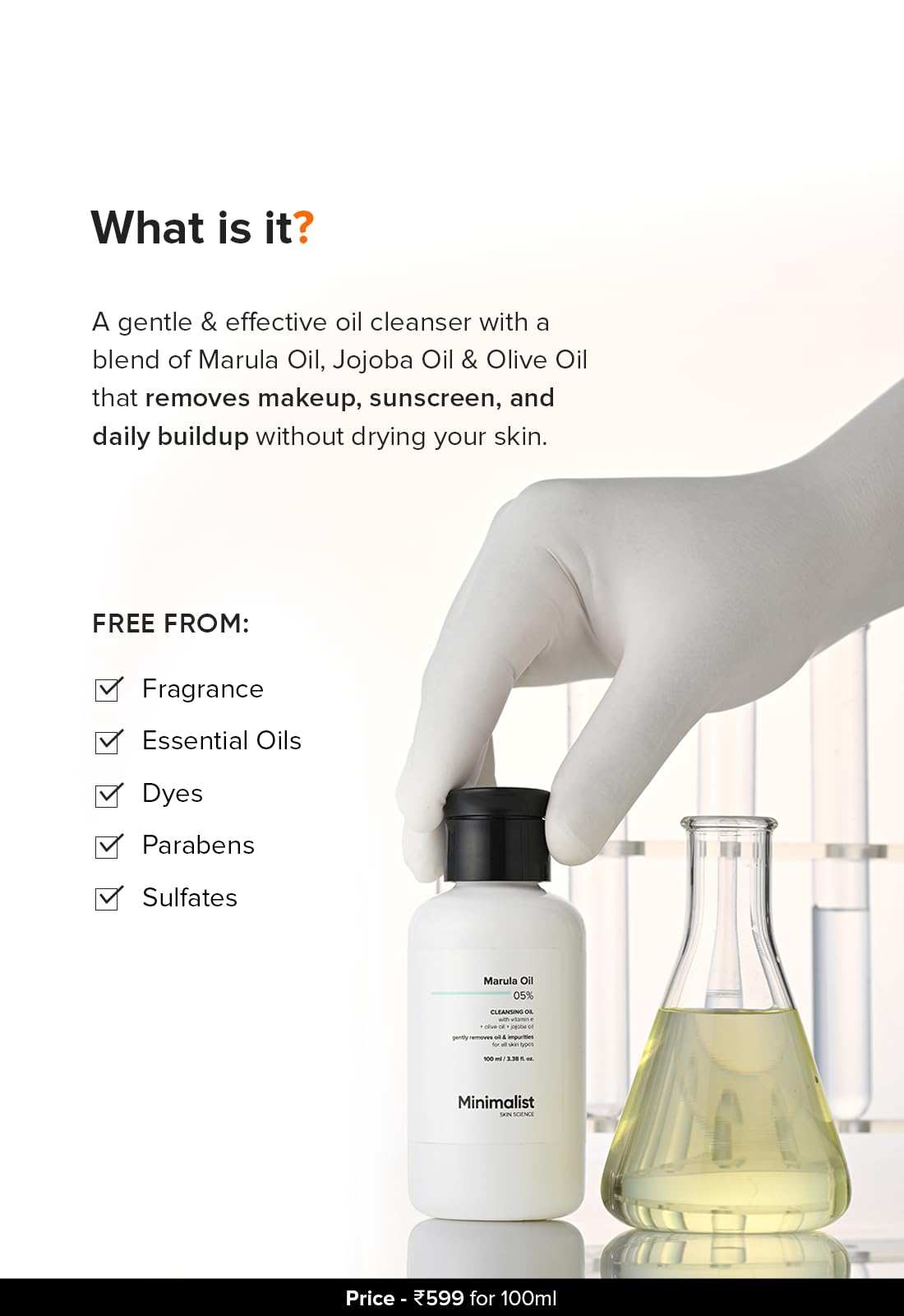 Minimalist Hydrating Cleansing Oil with Marula Oil and Vitamin E, 100 ml, Makeup Cleansing Oil - front view