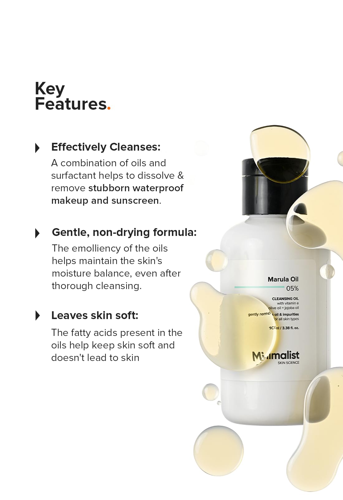 Minimalist Hydrating Cleansing Oil with Marula Oil and Vitamin E, 100 ml, Makeup Cleansing Oil - ingredients panel