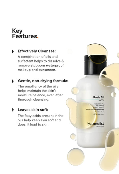 Minimalist Hydrating Cleansing Oil with Marula Oil and Vitamin E, 100 ml, Makeup Cleansing Oil - ingredients panel