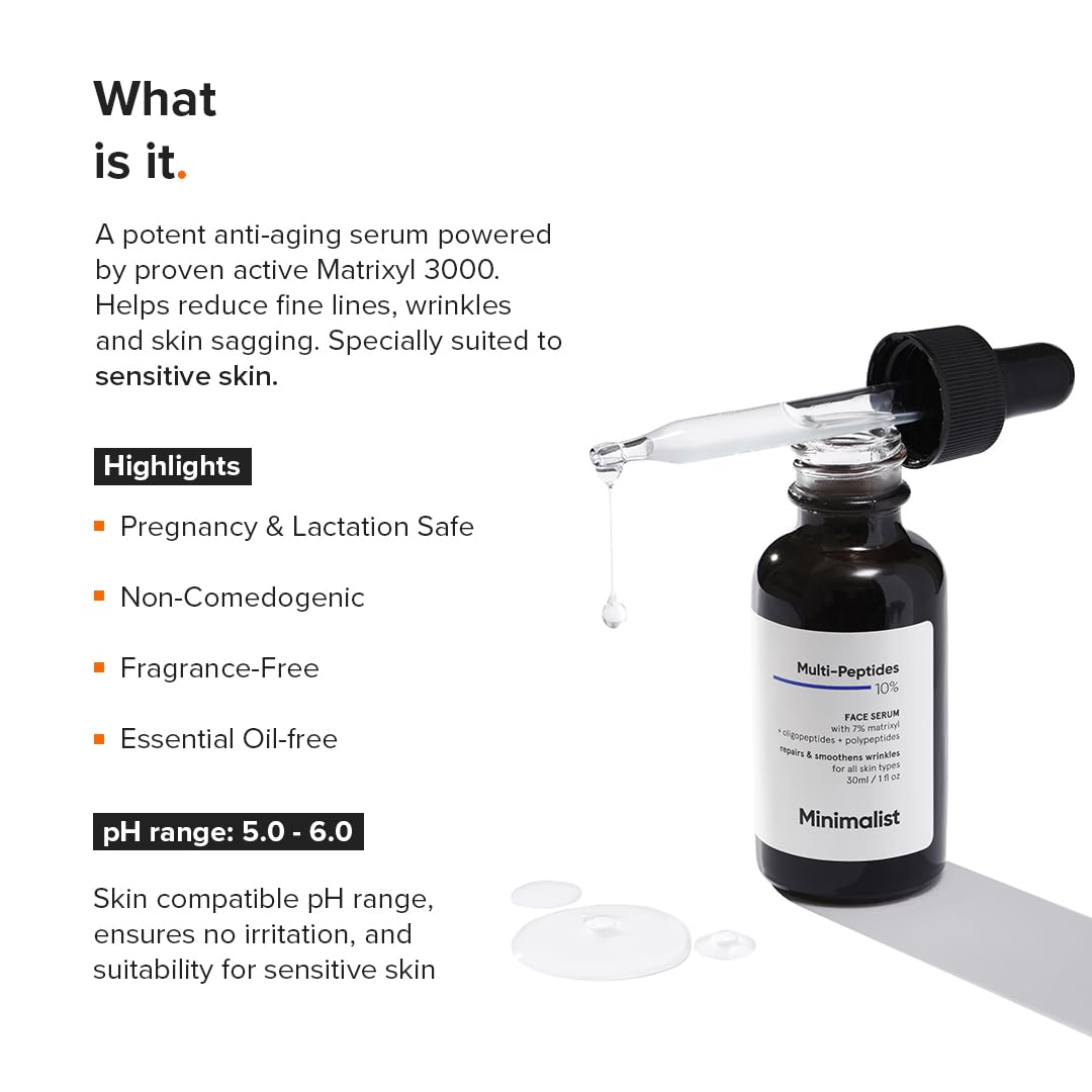 Minimalist Multi Peptide Night Face Serum for Ageless Younger Skin, 30 ml | Collagen Boosting, Hydrating & Overnight Repair S