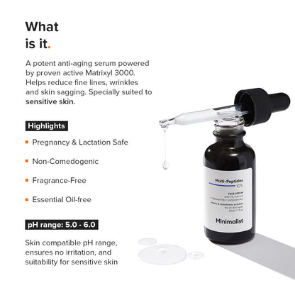 Minimalist Multi Peptide Night Face Serum for Ageless Younger Skin, 30 ml | Collagen Boosting, Hydrating & Overnight Repair S