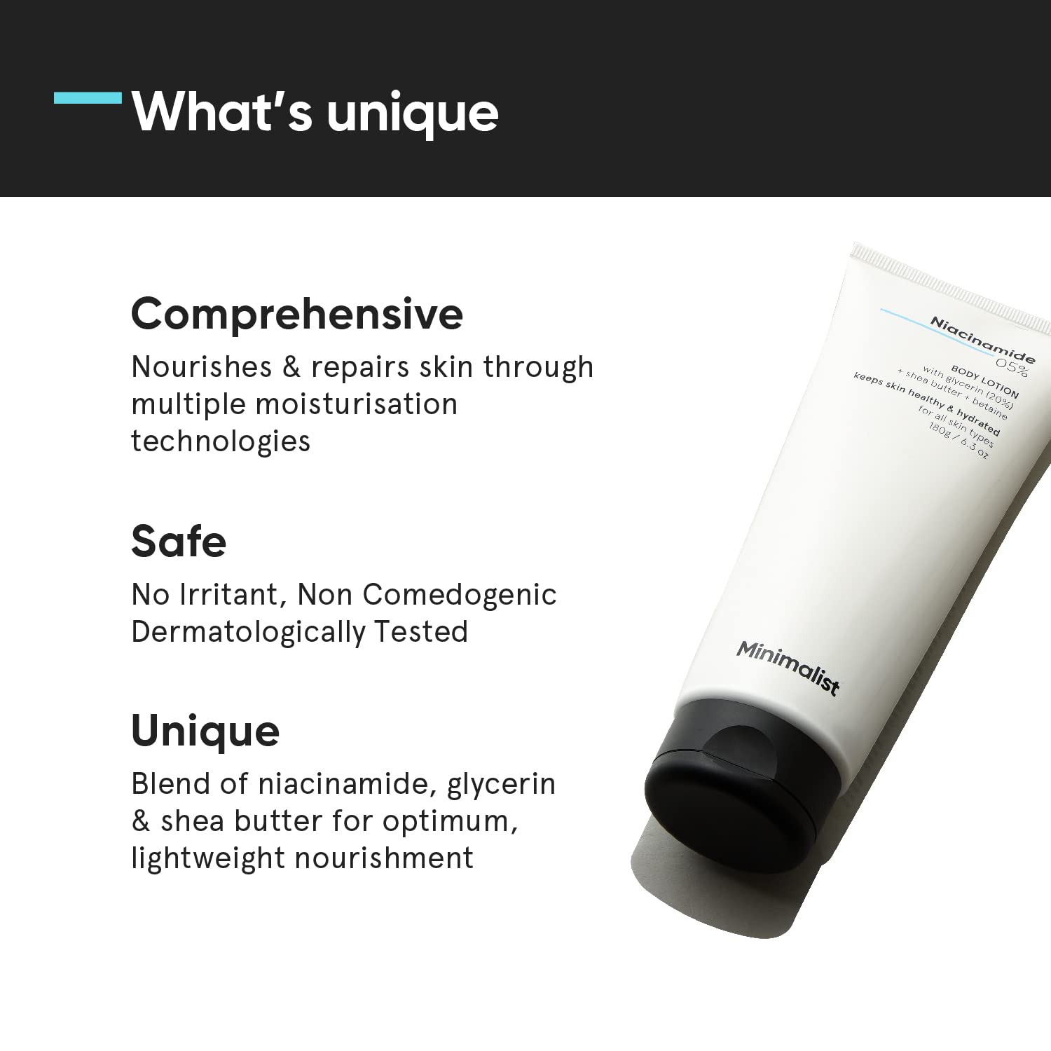 Minimalist Niacinamide 5% Body Lotion with Shea Butter, 180ml, Skin Moisturizer for Men and Women - label detail