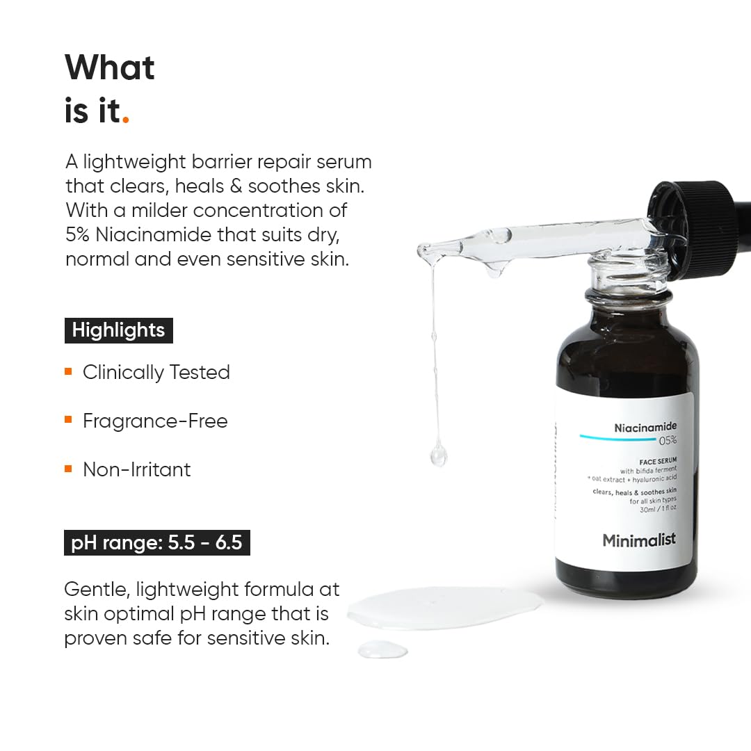 Minimalist Niacinamide 5% Serum with Hyaluronic Acid, Vitamin B3 Facial Serum - front view (8)