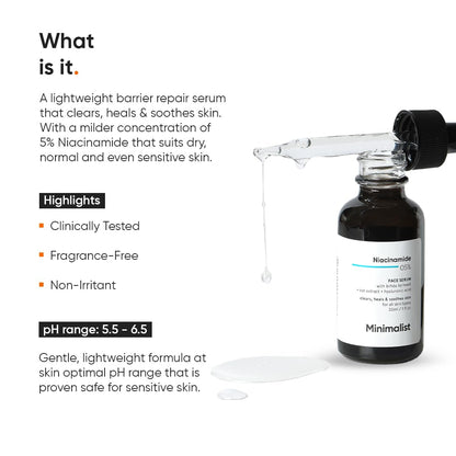 Minimalist Niacinamide 5% Serum with Hyaluronic Acid, Vitamin B3 Facial Serum - front view (8)