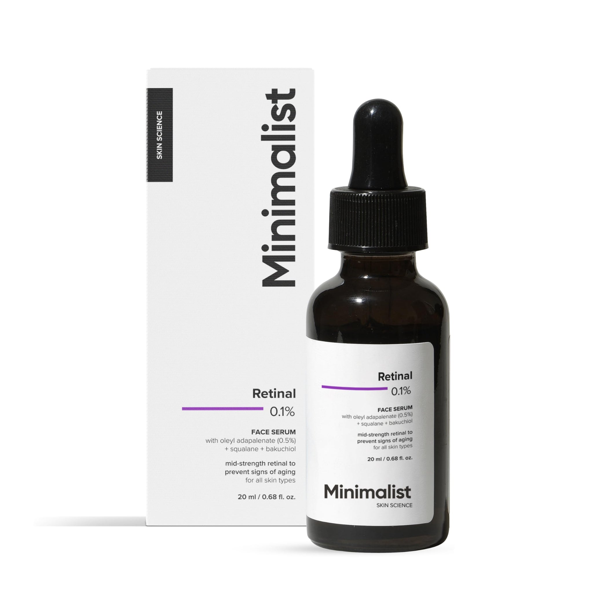 Minimalist Retinal 0.1% Face Serum with Bakuchiol and Squalane, 20 ml, Unisex Skincare Serum
