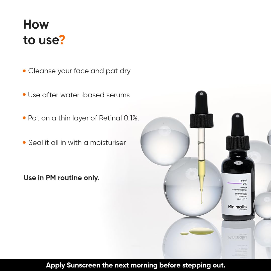 Minimalist Retinal 0.1% Face Serum with Bakuchiol and Squalane, 20 ml, Unisex Skincare Serum - label detail