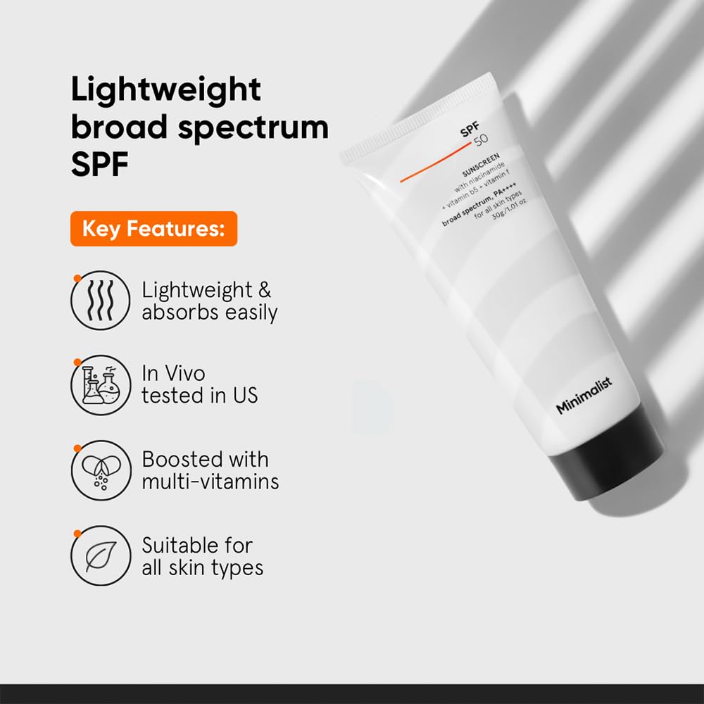 Minimalist Sunscreen SPF 50 PA+++ with Niacinamide & Multi-Vitamins, Broad Spectrum Face Sunscreen (30g-100g) - front view