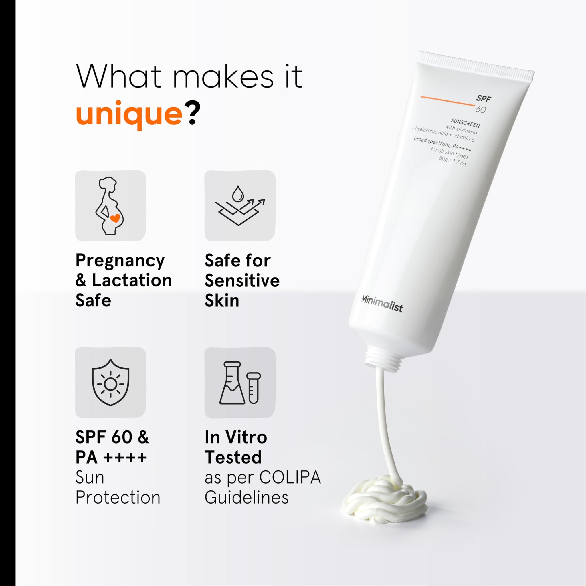 Minimalist Sunscreen SPF 60 PA++++ Broad Spectrum for Sensitive Skin, 50g, No White Cast - back view