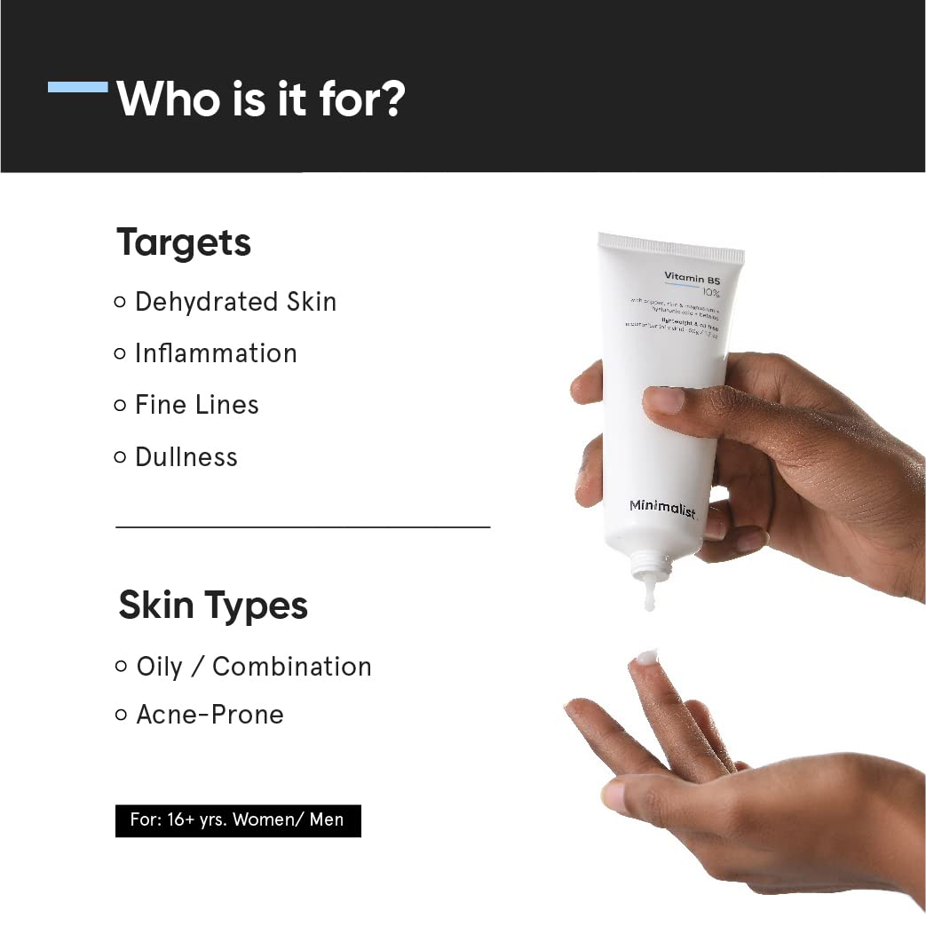 Minimalist Vitamin B5 10% Oil-Free Gel Moisturizer, Lightweight Face Moisturizer for Oily & Combination Skin - front view (12