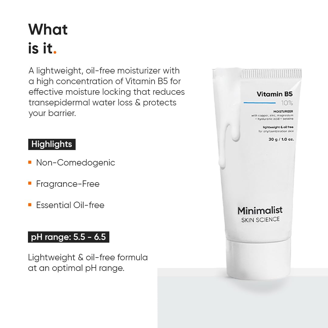 Minimalist Vitamin B5 10% Oil-Free Gel Moisturizer, Lightweight Face Moisturizer for Oily & Combination Skin - front view