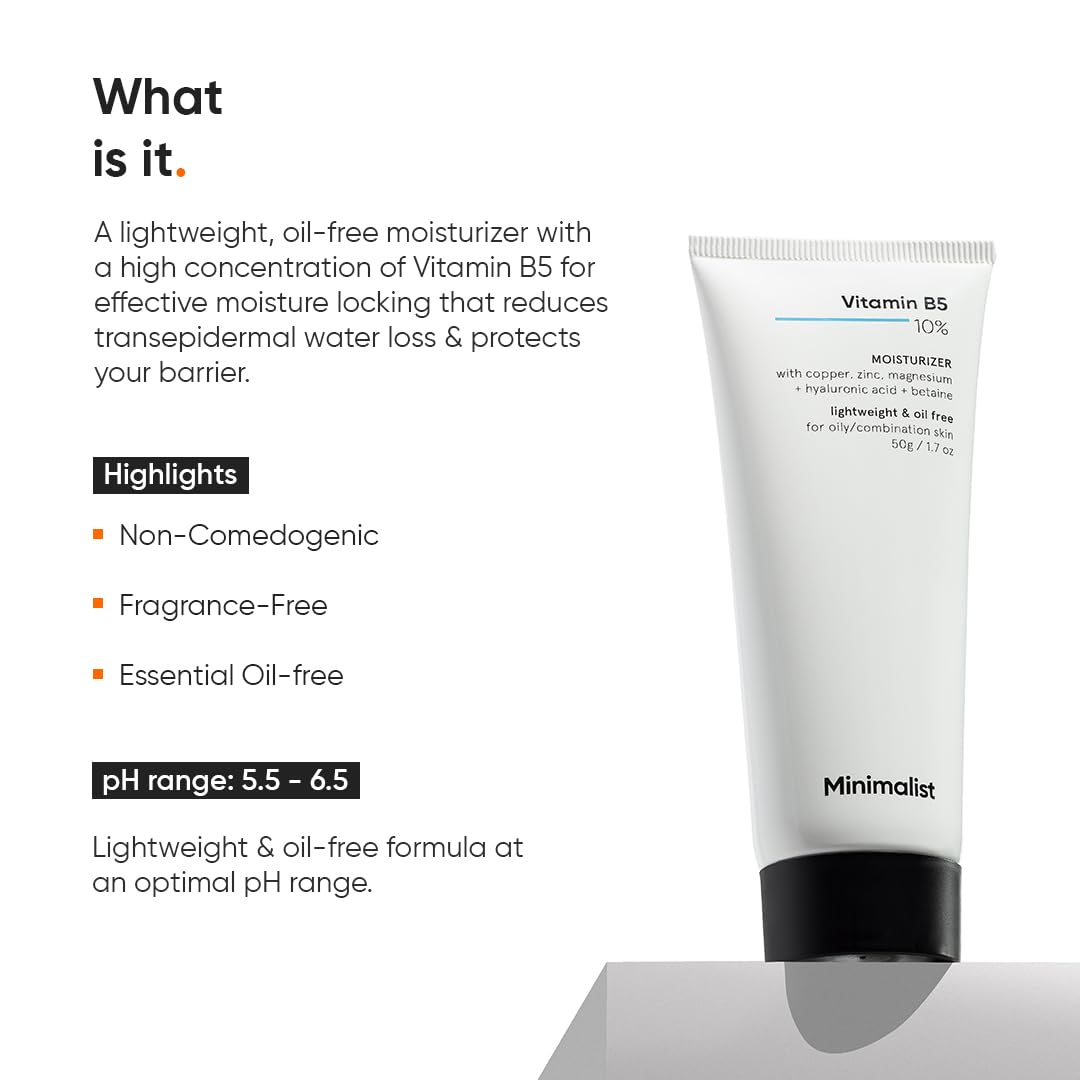 Minimalist Vitamin B5 10% Oil-Free Gel Moisturizer, Lightweight Face Moisturizer for Oily & Combination Skin - front view (9)