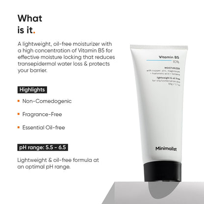 Minimalist Vitamin B5 10% Oil-Free Gel Moisturizer, Lightweight Face Moisturizer for Oily & Combination Skin - front view (9)