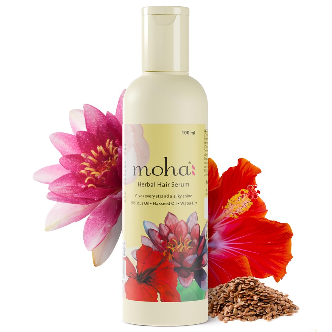 Moha Herbal Hair Serum with Hibiscus, Flaxseed & Water Lily for Dry and Healthy Hair | Enhance Shine, Softness, & Smoothness,