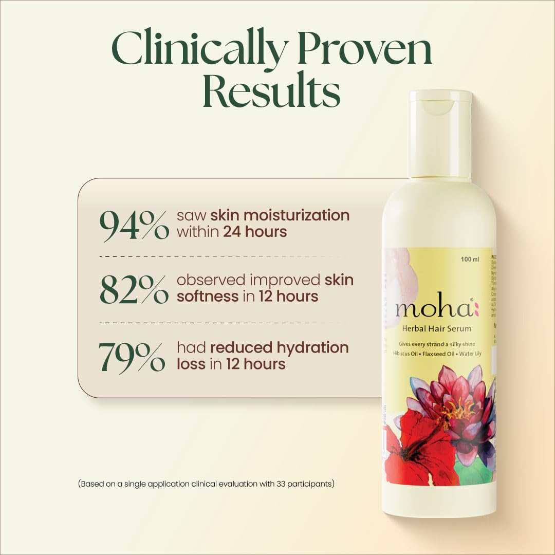 Moha Herbal Hair Serum with Hibiscus, Flaxseed & Water Lily for Dry and Healthy Hair | Enhance Shine, Softness, & Smoothness,
