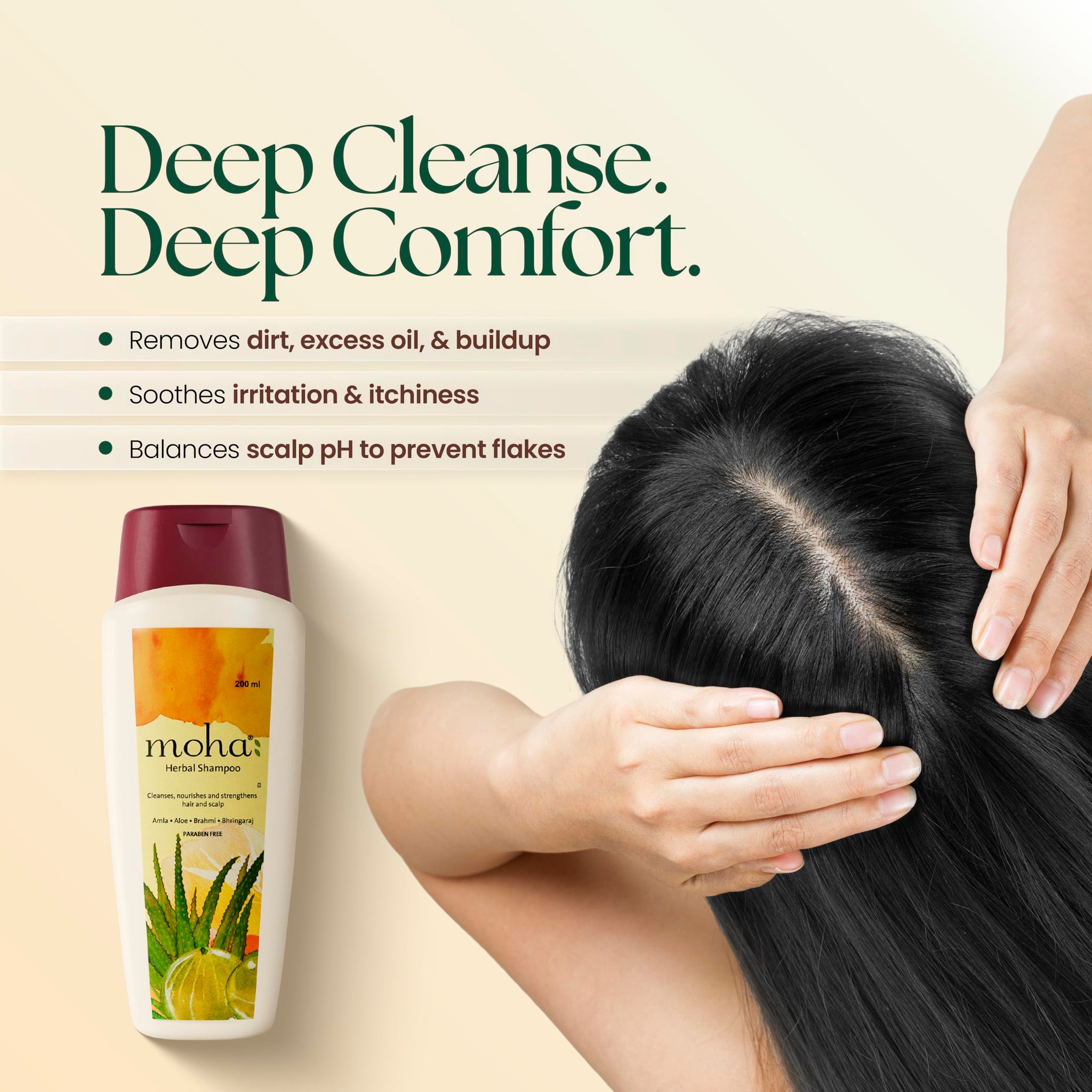 Moha Herbal Shampoo With Amla, Aloe, Bhringraj & Brahmi for Cleansing, Nourishing & Strengthens Hair Roots and Scalp | Hair G