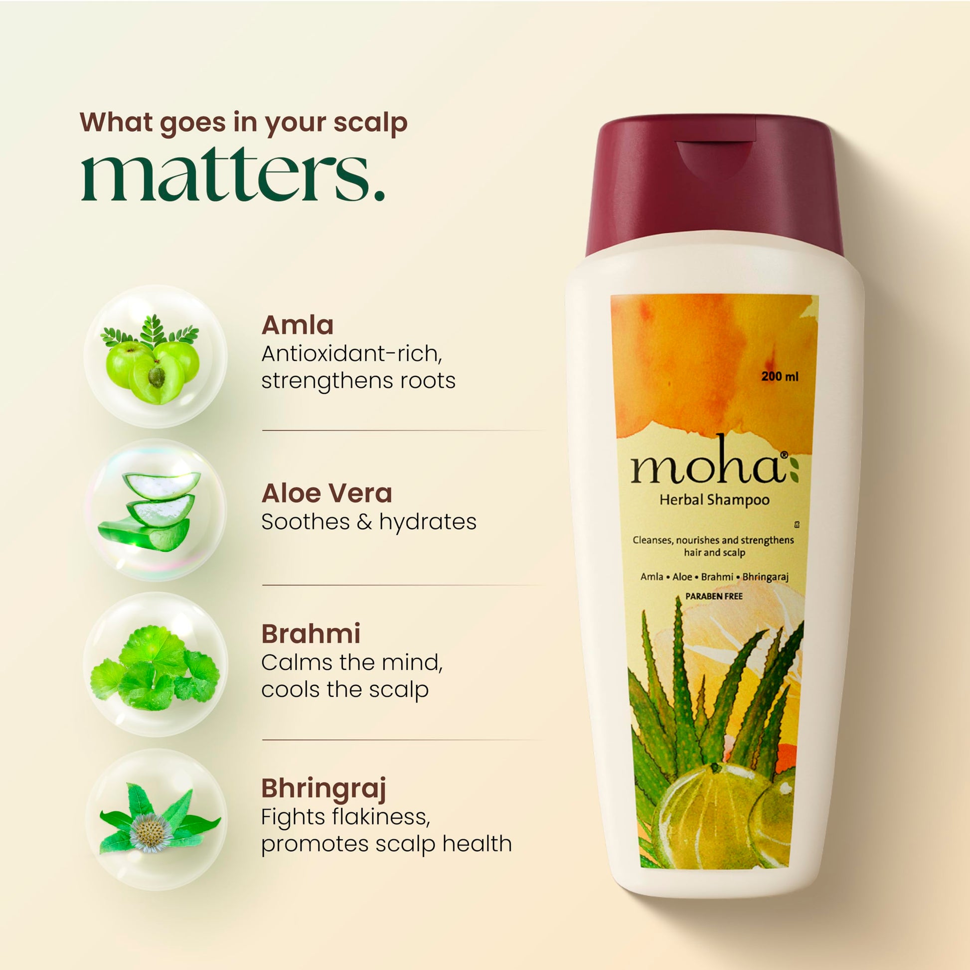 Moha Herbal Shampoo With Amla, Aloe, Bhringraj & Brahmi for Cleansing, Nourishing & Strengthens Hair Roots and Scalp | Hair G