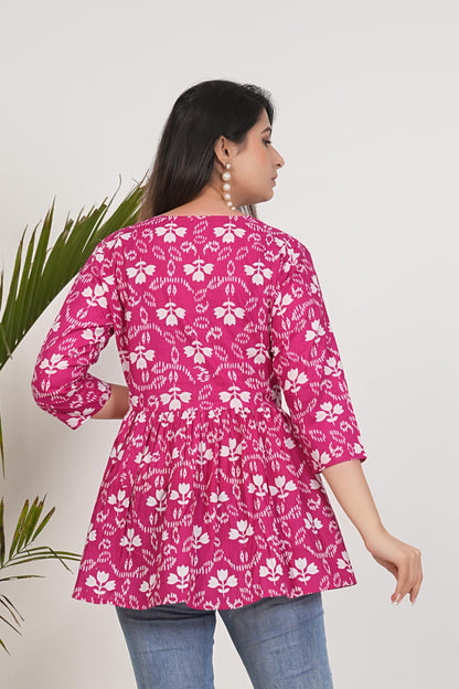 Monique Women's 100% Cotton Floral Print Short Kurti Round Neck 3/4 Sleeves Tunic - packaging (12)