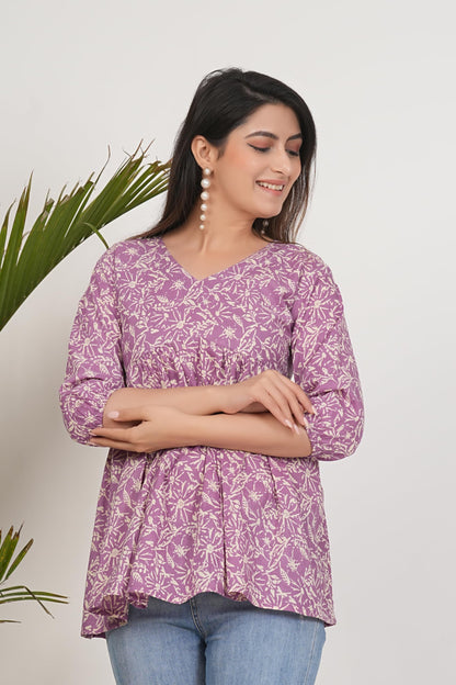 Monique Women's 100% Cotton Floral Print Short Kurti Round Neck 3/4 Sleeves Tunic - packaging (30)