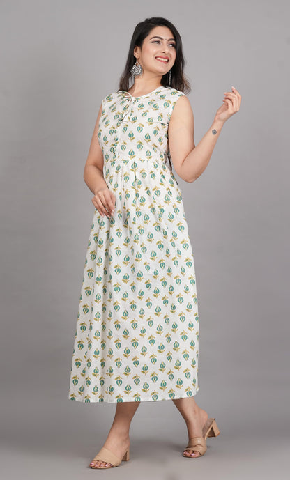 Monique Women's Anarkali Cotton Kurta, Floral Print, Round Neck, Elbow Sleeves, 44 Inch Length - label detail (28)