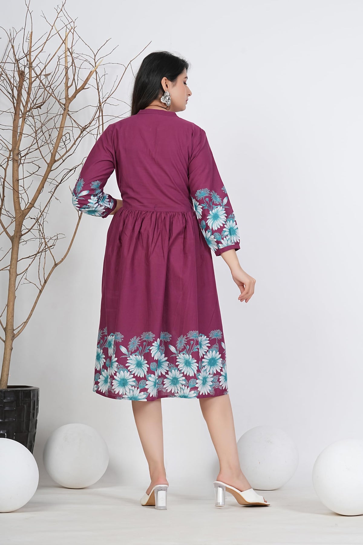 Monique Women's Anarkali Cotton Kurta, Floral Print, Round Neck, Elbow Sleeves, 44 Inch Length - packaging (37)