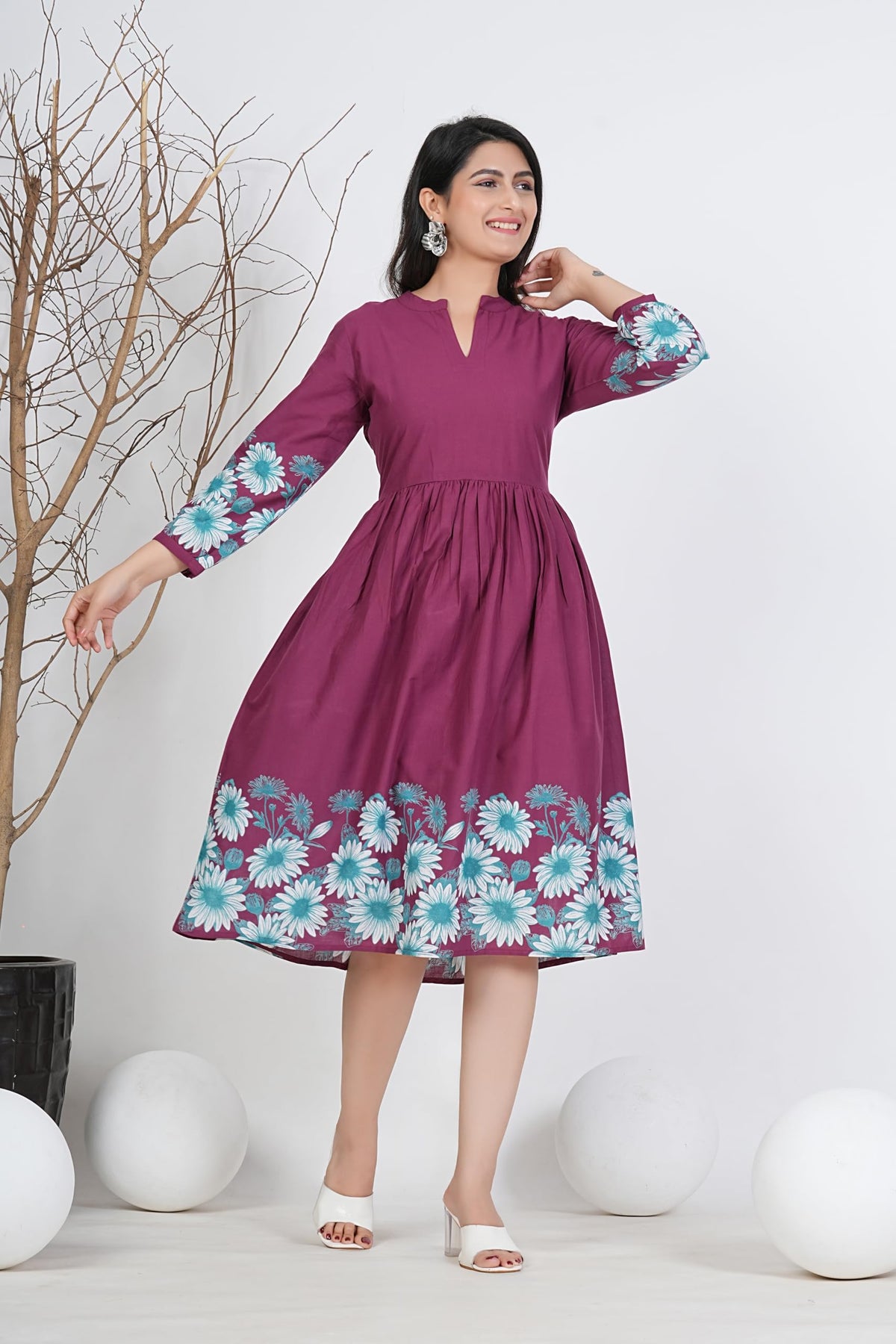 Monique Women's Anarkali Cotton Kurta, Floral Print, Round Neck, Elbow Sleeves, 44 Inch Length - label detail (38)