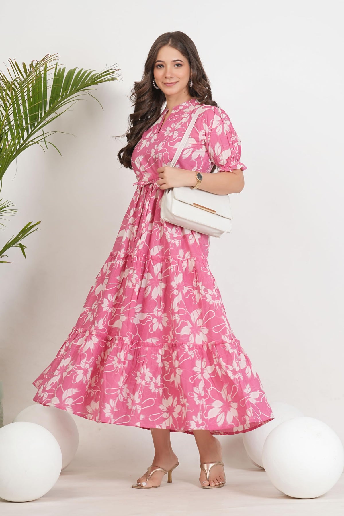 Monique Women's Anarkali Cotton Kurta, Floral Print, Round Neck, Elbow Sleeves, 44 Inch Length - packaging