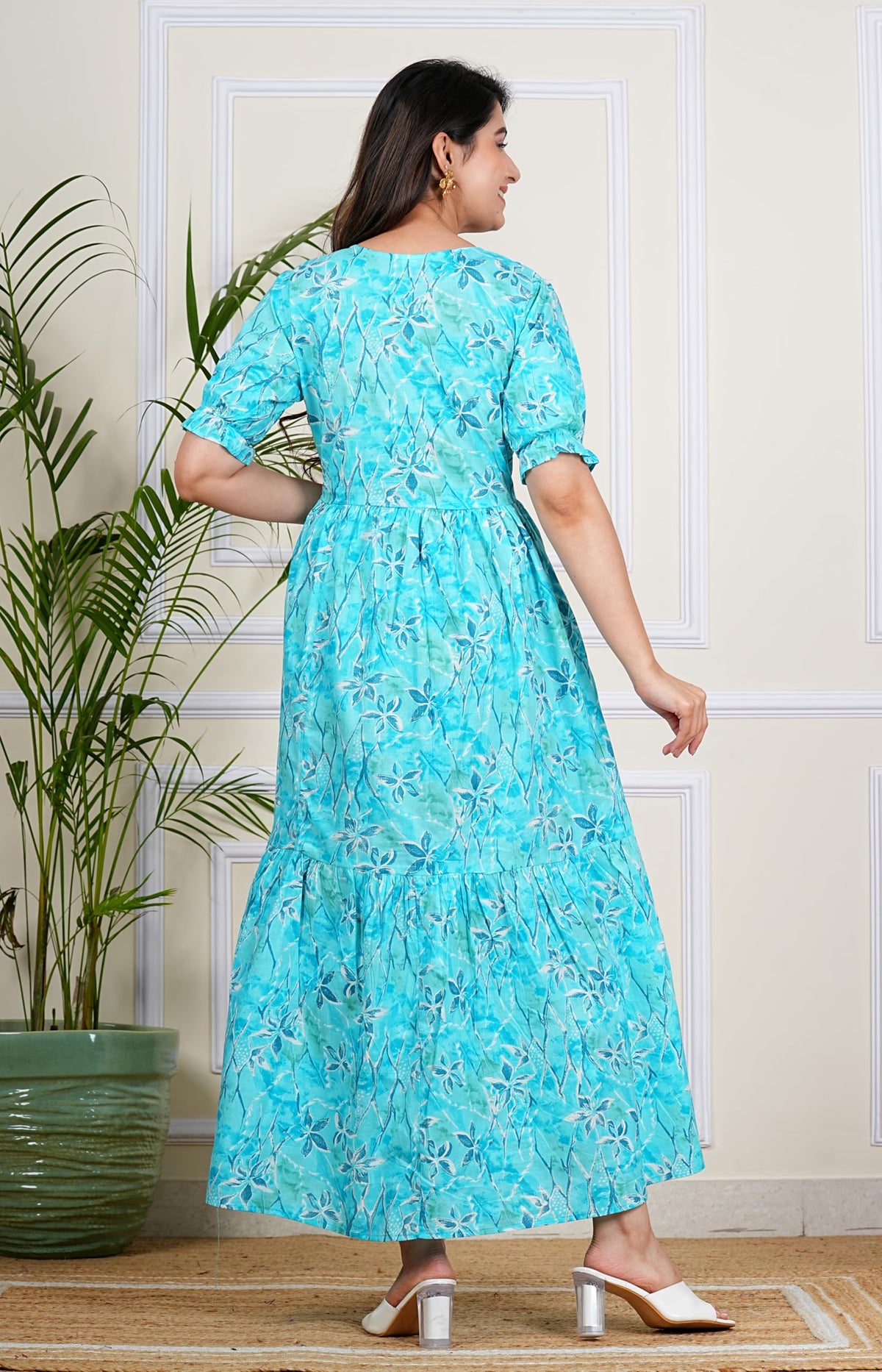 Monique Women's Anarkali Cotton Kurta, Floral Print, Round Neck, Elbow Sleeves, 44 Inch Length - packaging (42)