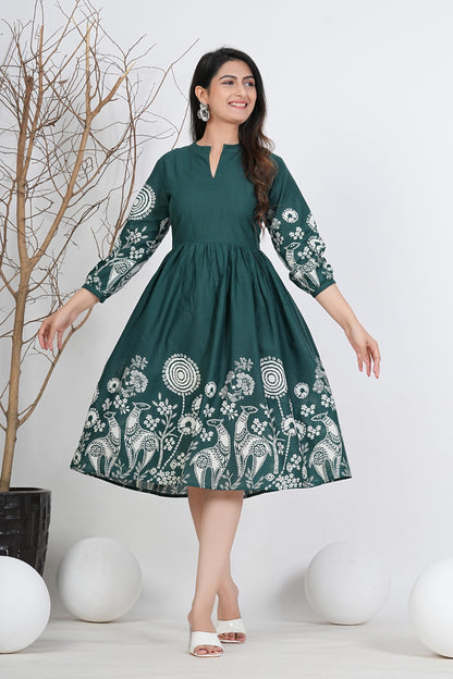 Monique Women's Anarkali Cotton Kurta, Floral Print, Round Neck, Elbow Sleeves, 44 Inch Length - back view (51)