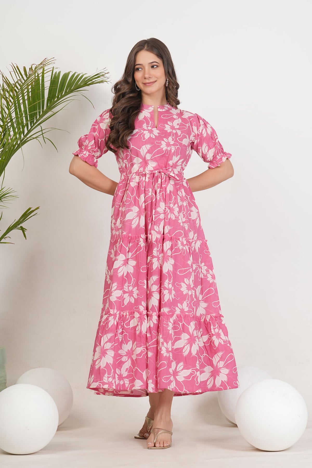 Monique Women's Anarkali Cotton Kurta, Floral Print, Round Neck, Elbow Sleeves, 44 Inch Length - ingredients panel
