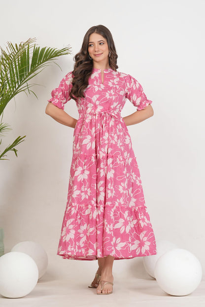 Monique Women's Anarkali Cotton Kurta, Floral Print, Round Neck, Elbow Sleeves, 44 Inch Length - ingredients panel